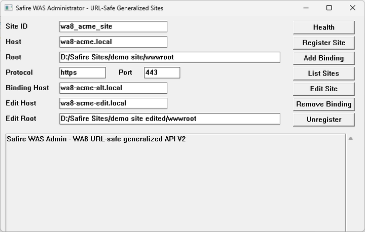 Safire WAS Administrator actual UI screenshot